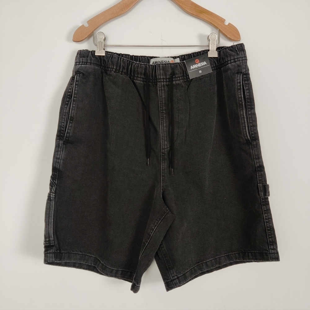 Amnesia Offline Men's Cargo Jean Shorts Size Medium Pull On Denim Shorts Black